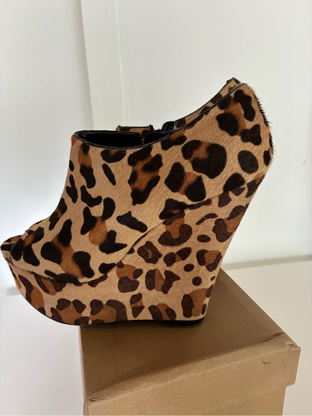 Steve Madden Leopard Print Peep-Toe Wedge Booties - NO BOX - Picture 4 of 7